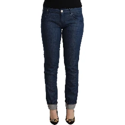 Blue Cotton Low Waist Skinny Denim Folded Hem Jeans