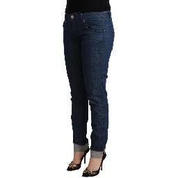 Blue Cotton Low Waist Skinny Denim Folded Hem Jeans