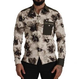 Green Beige Floral Cotton Stretch Exclusive Shirt