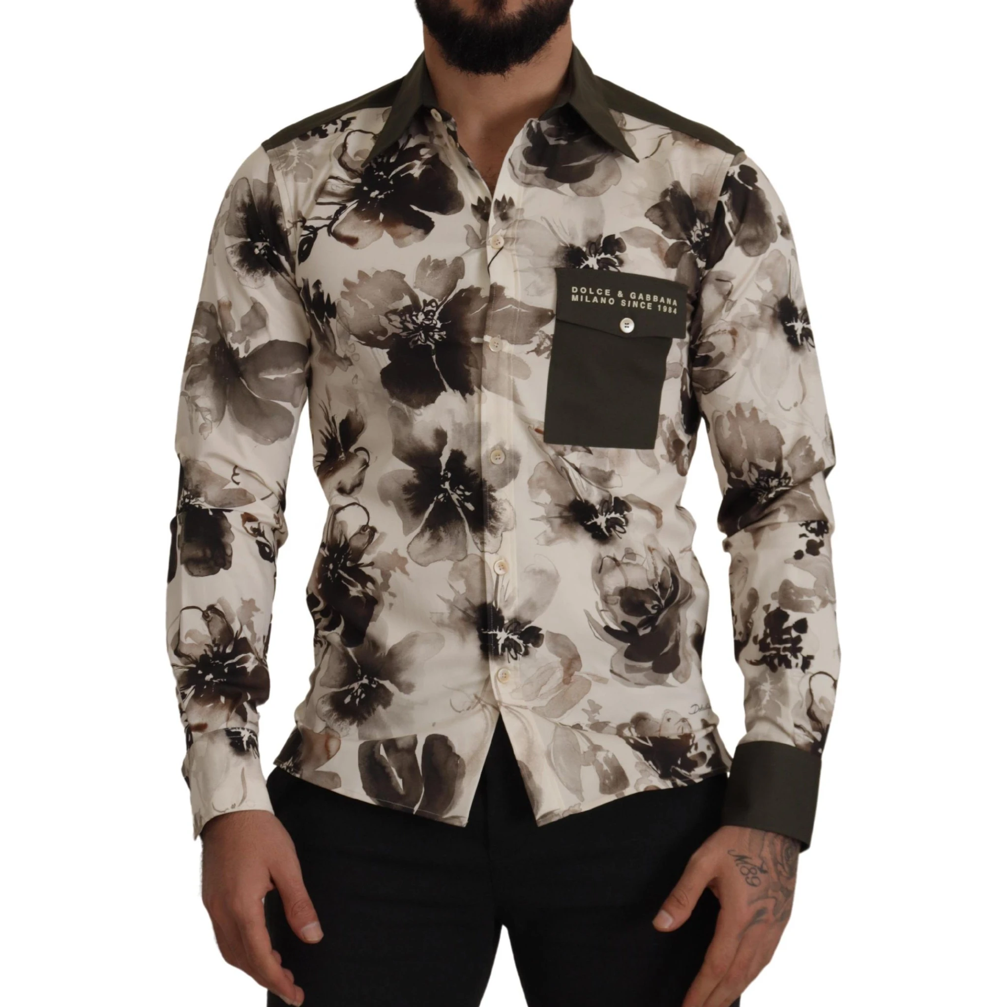 Green Beige Floral Cotton Stretch Exclusive Shirt