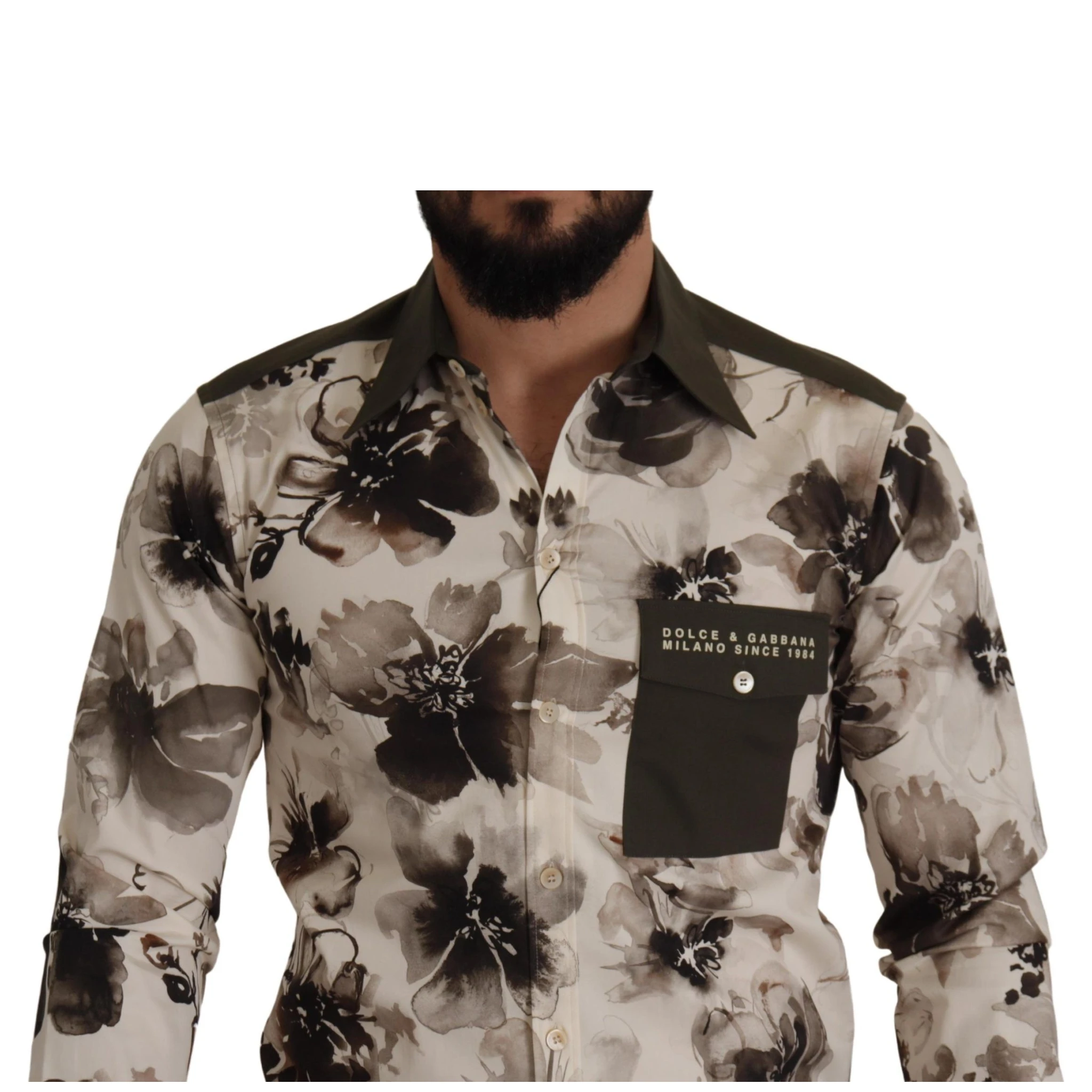 Green Beige Floral Cotton Stretch Exclusive Shirt