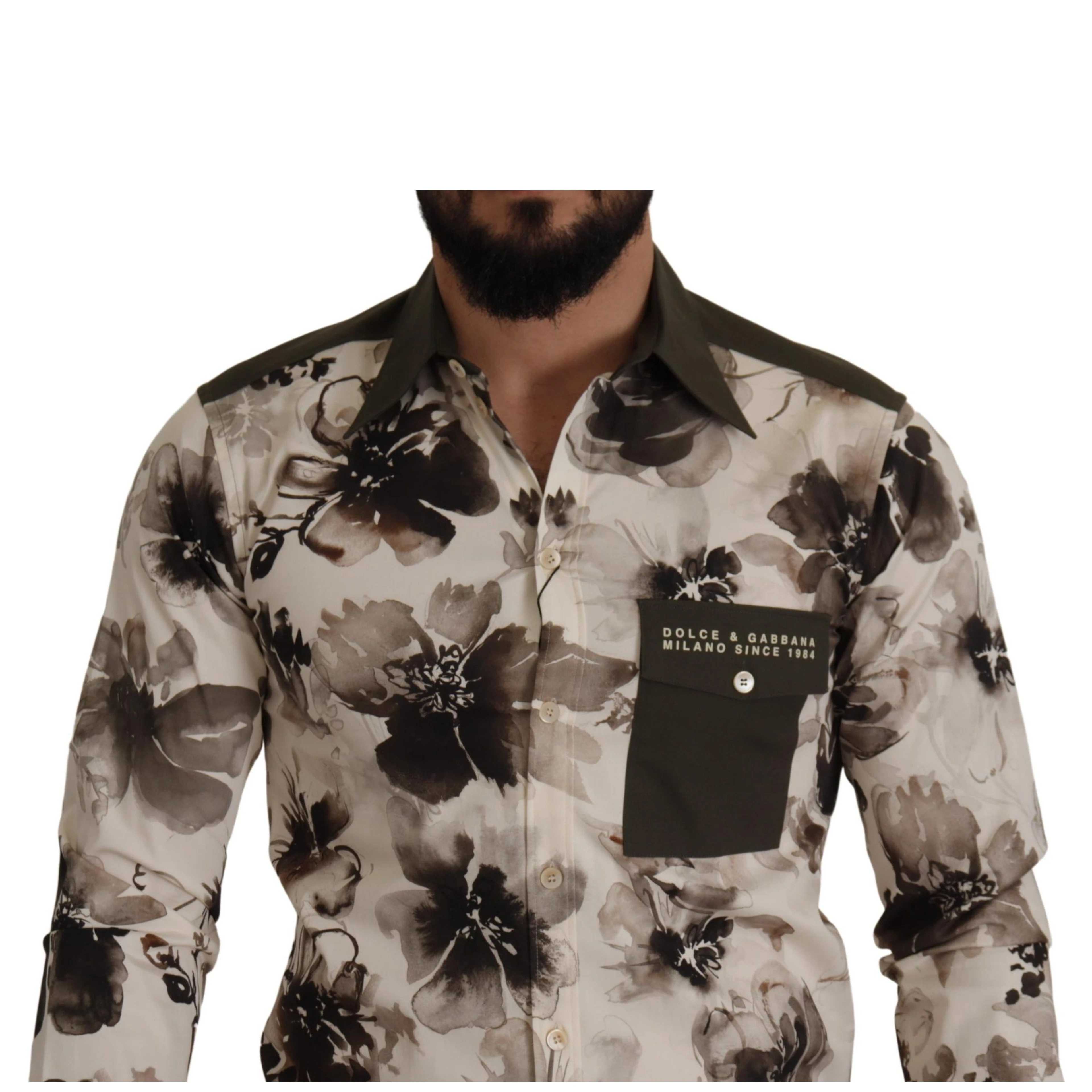 Green Beige Floral Cotton Stretch Exclusive Shirt
