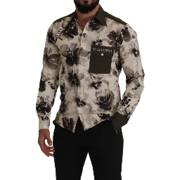 Green Beige Floral Cotton Stretch Exclusive Shirt