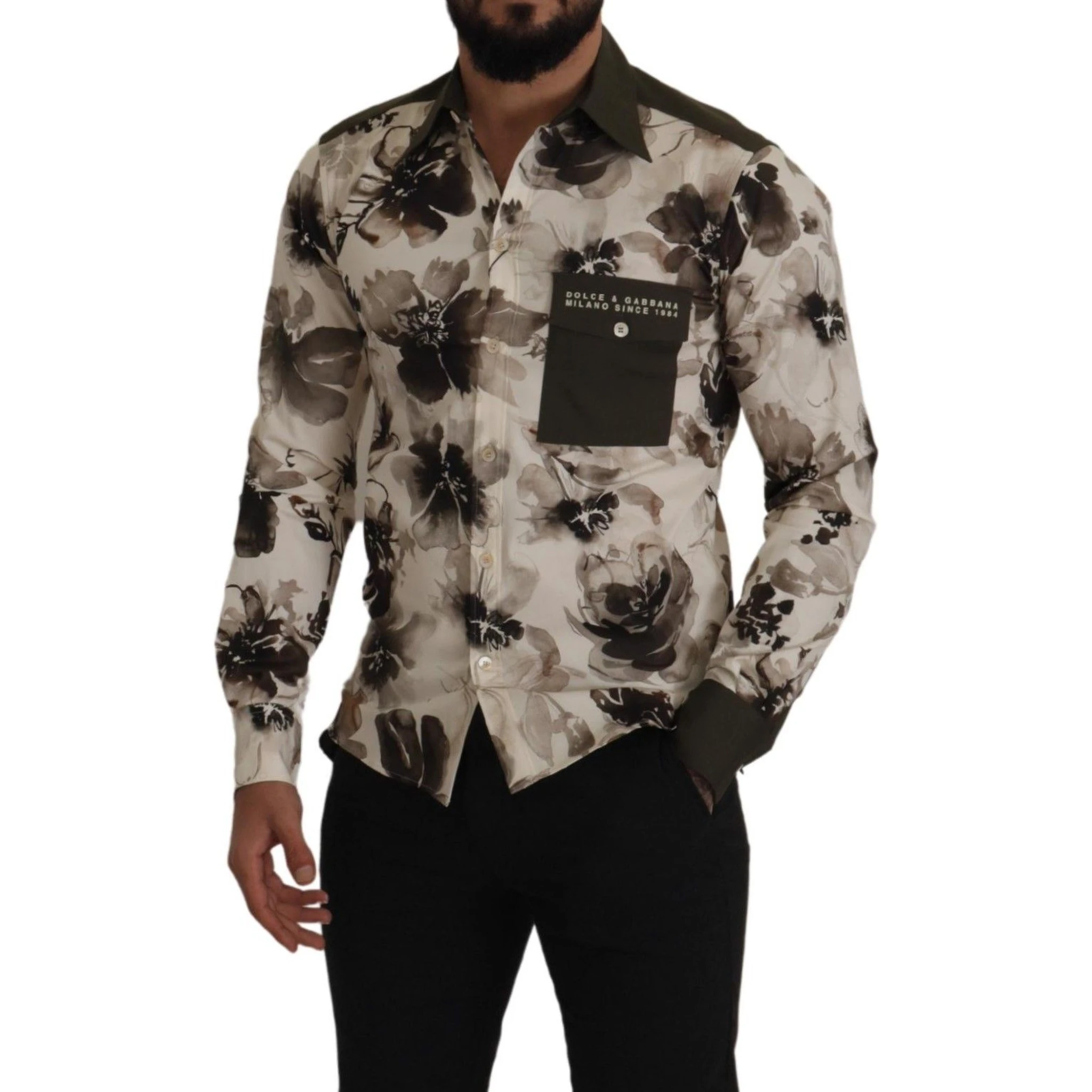 Green Beige Floral Cotton Stretch Exclusive Shirt