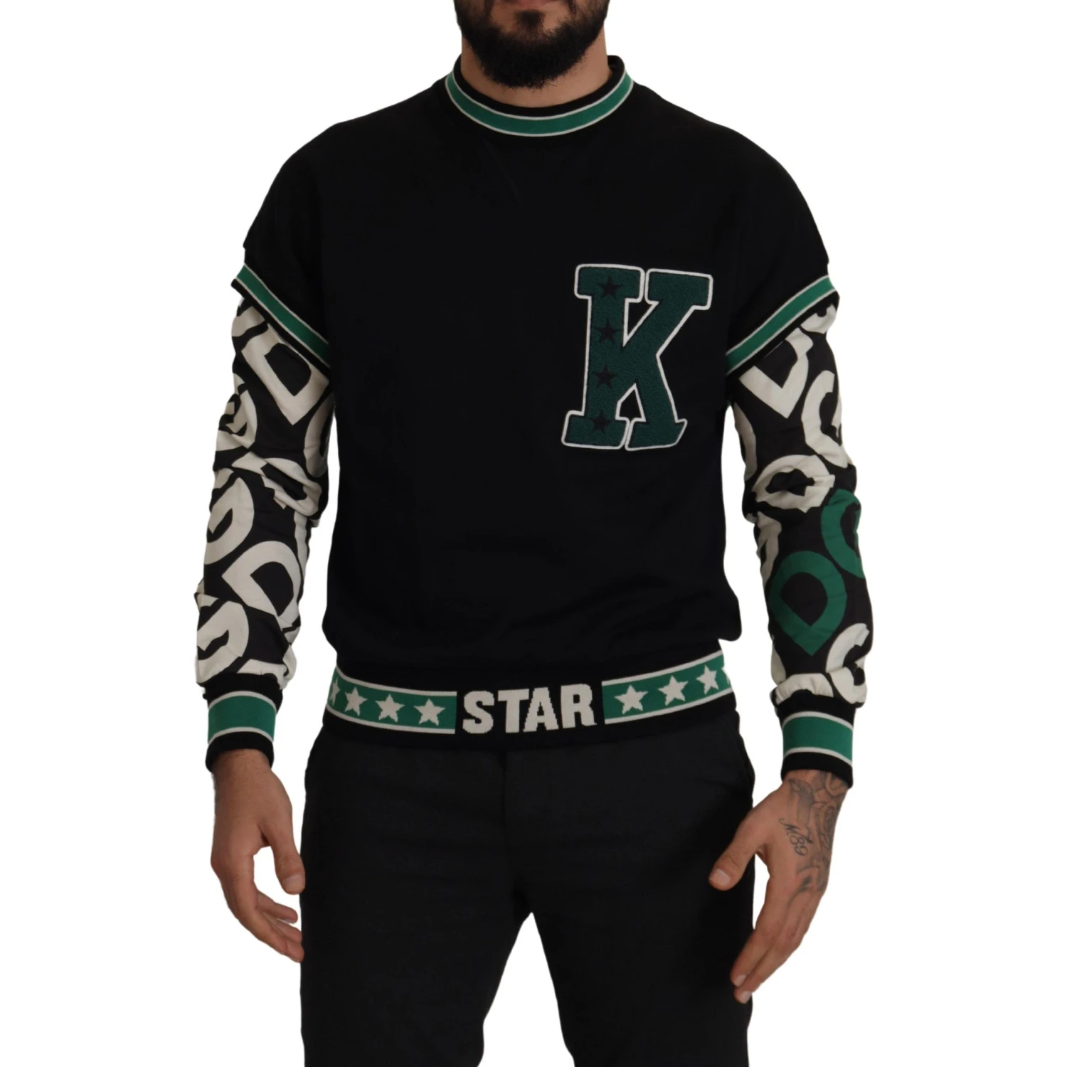 Black Green Cotton KING Star Crewneck Pullover Sweater