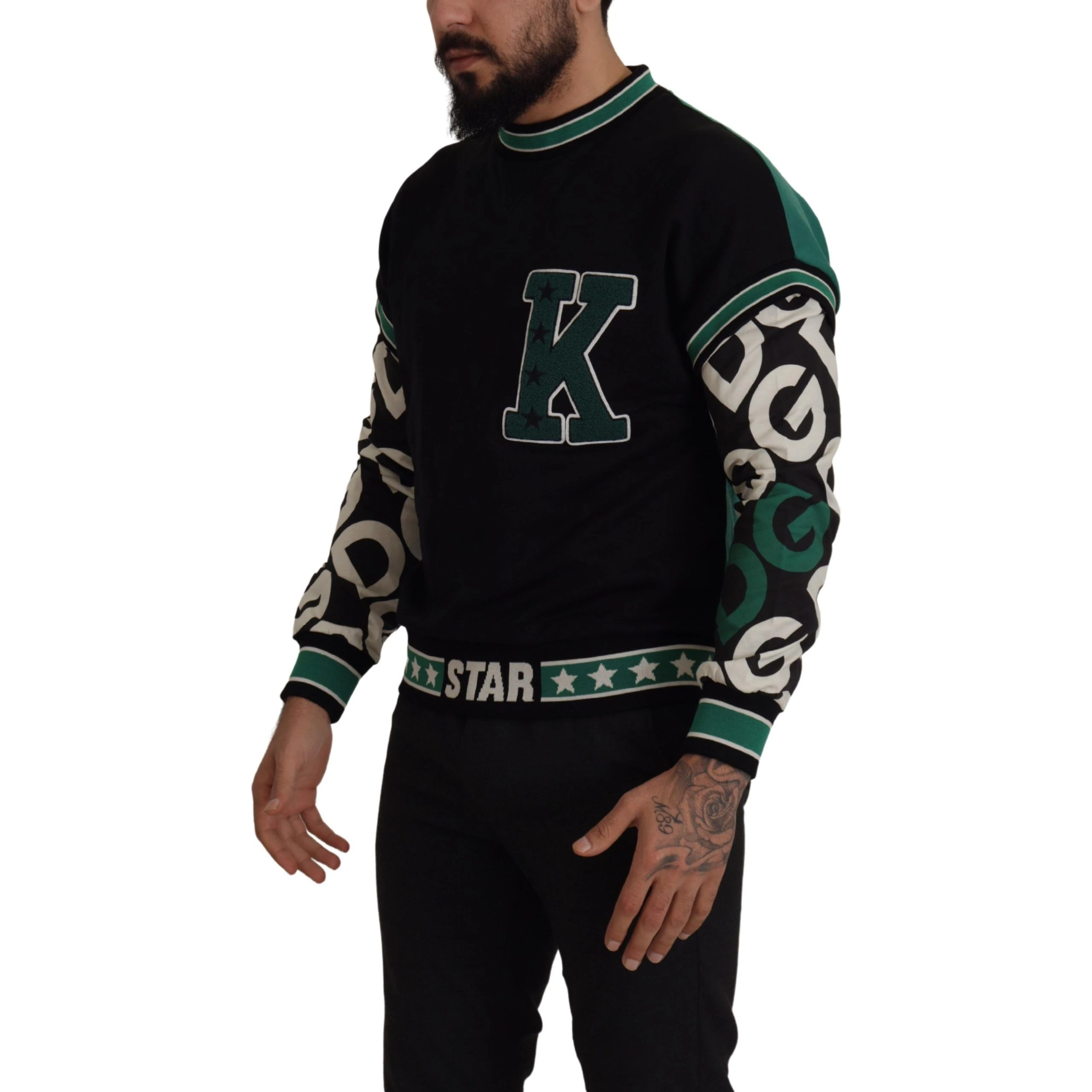 Black Green Cotton KING Star Crewneck Pullover Sweater