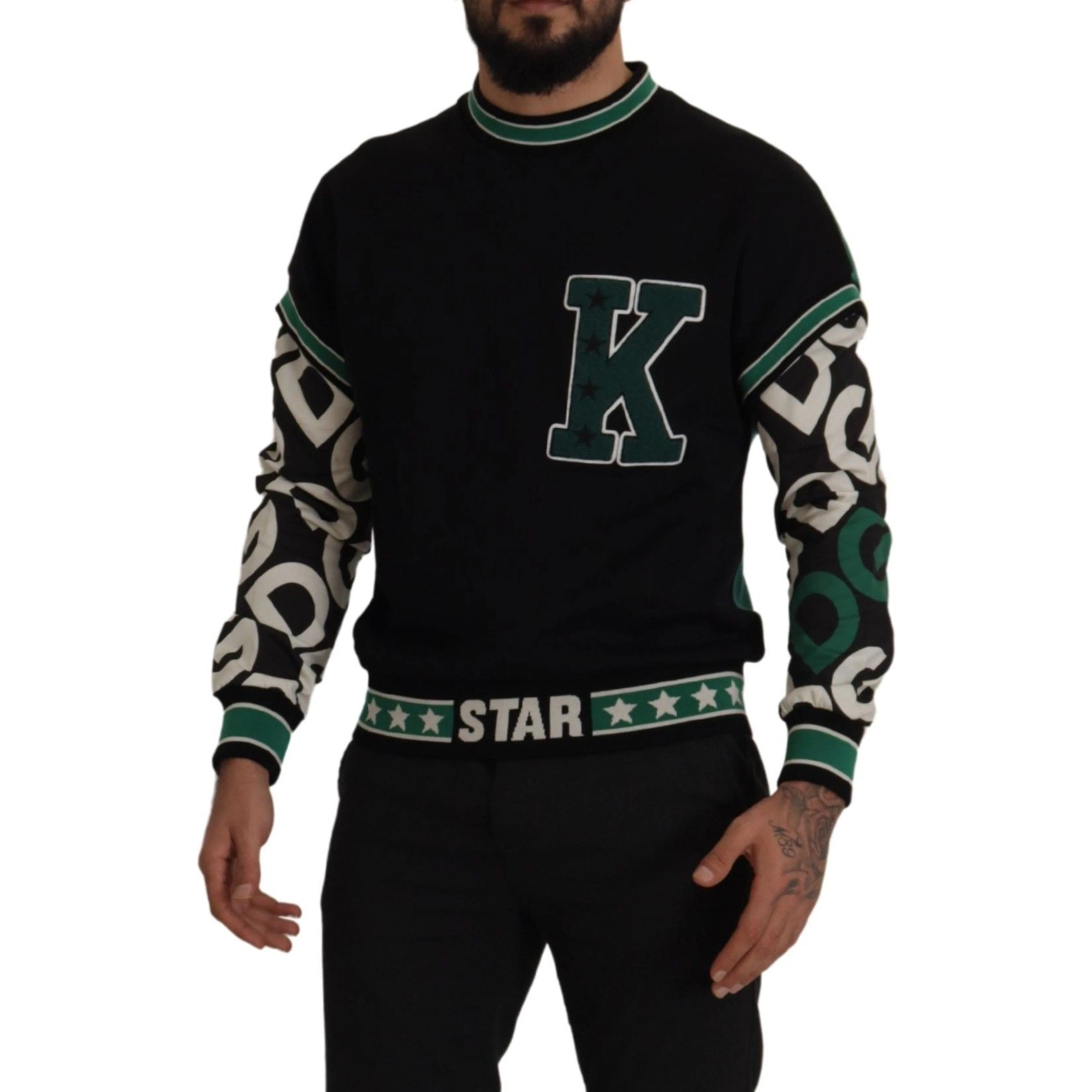 Black Green Cotton KING Star Crewneck Pullover Sweater