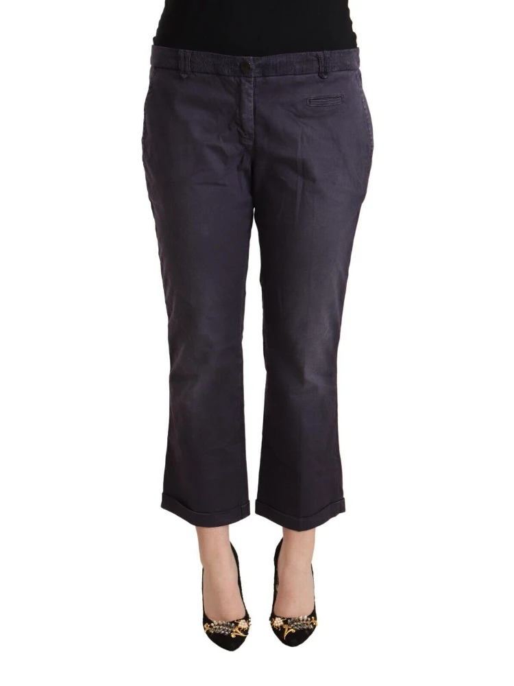 Black Low Waist Folded Hem Flared Cropped Pants