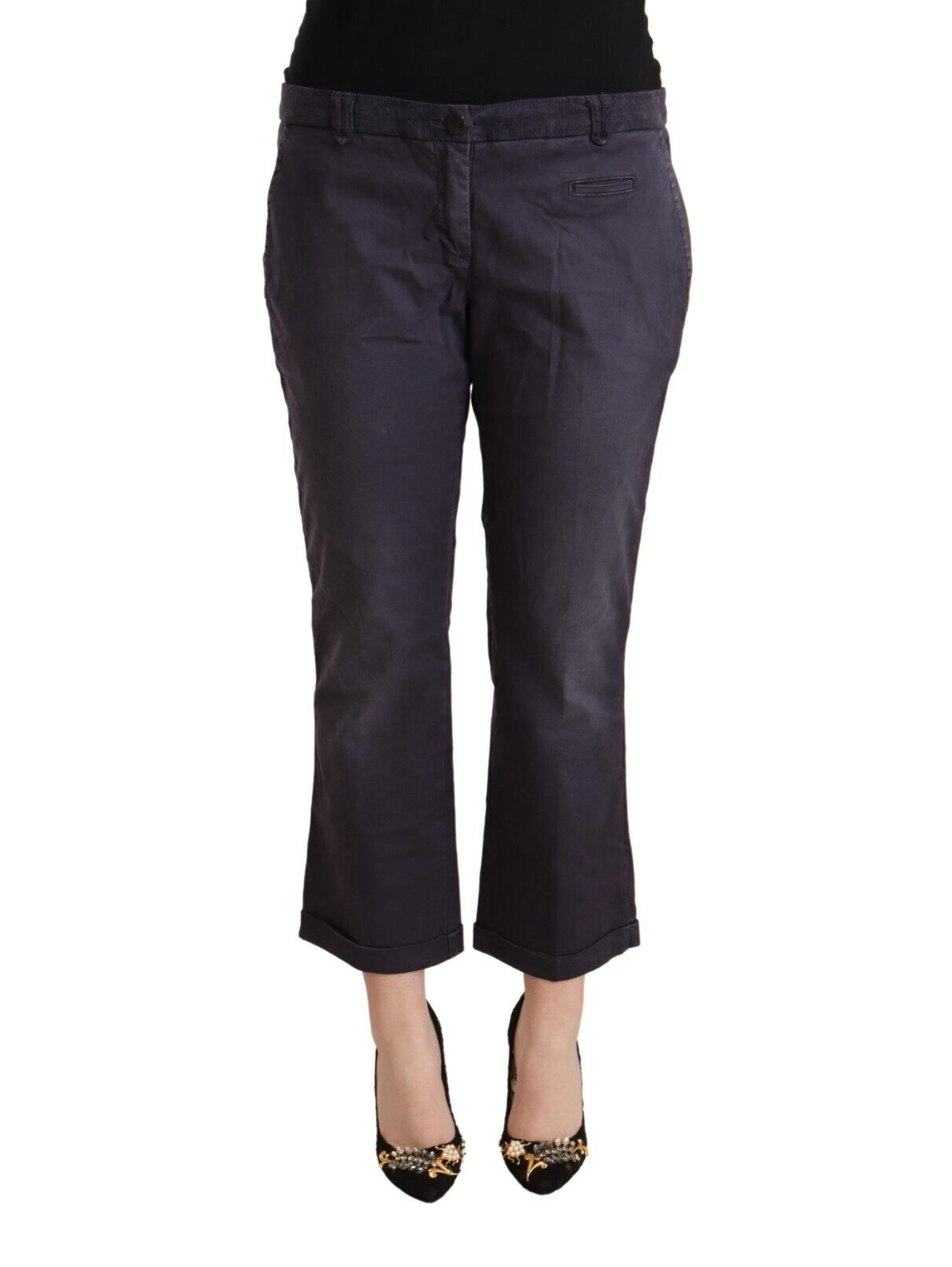 Black Low Waist Folded Hem Flared Cropped Pants