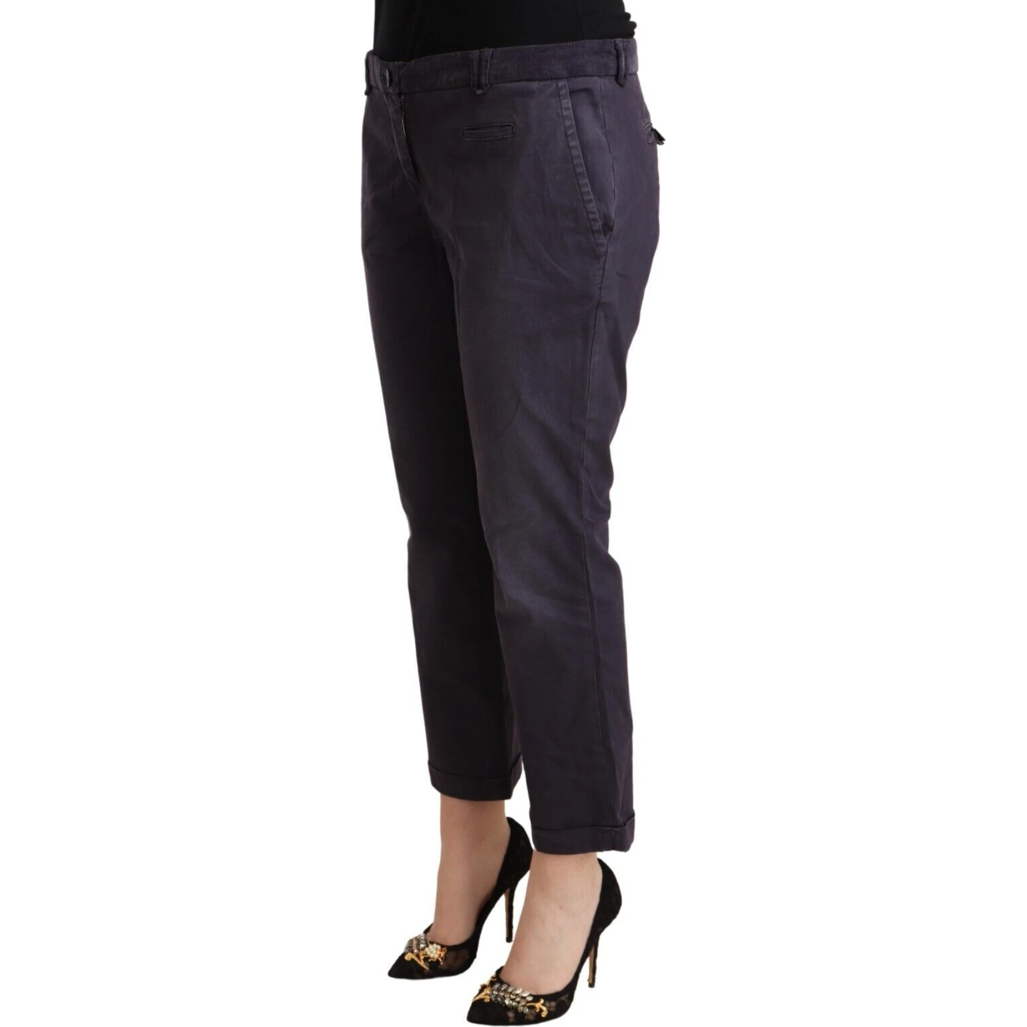 Black Low Waist Folded Hem Flared Cropped Pants