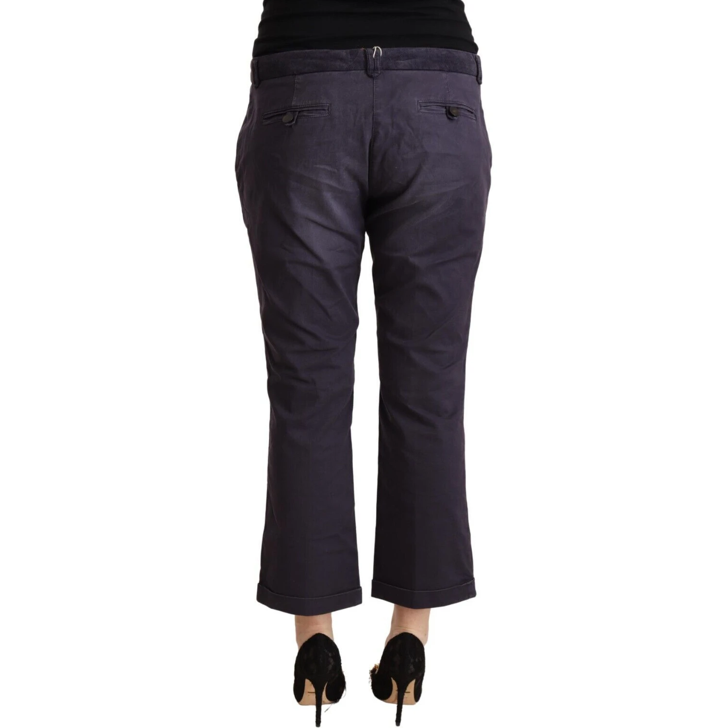 Black Low Waist Folded Hem Flared Cropped Pants