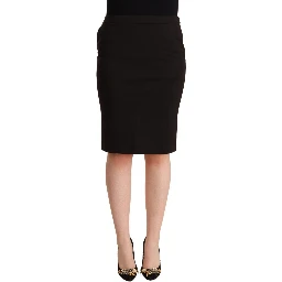 Black Straight Pencil Cut Knee Length Skirt