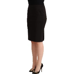 Black Straight Pencil Cut Knee Length Skirt