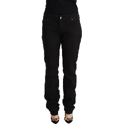 Black Mid Waist Denim Cotton Skinny Jeans