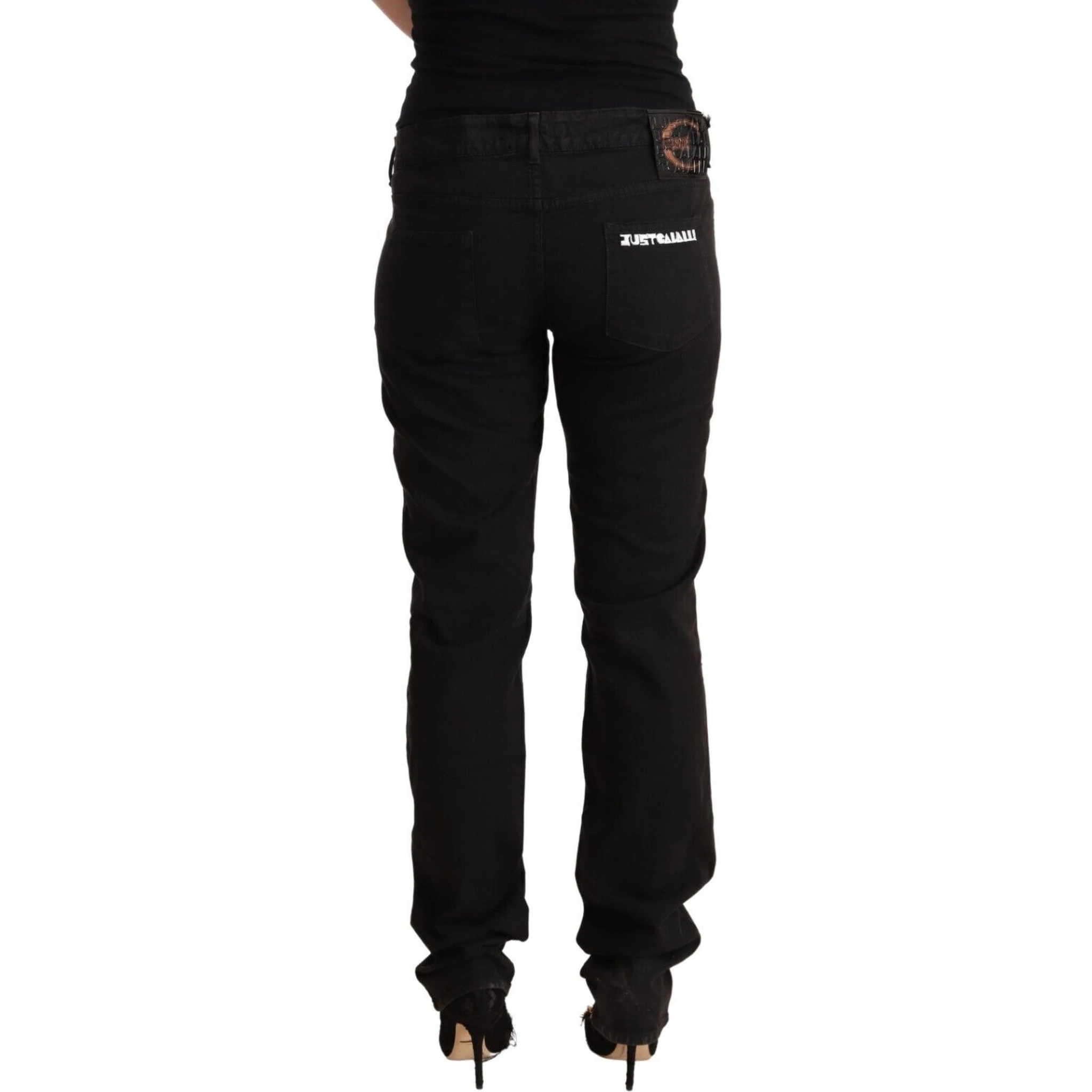 Black Mid Waist Denim Cotton Skinny Jeans