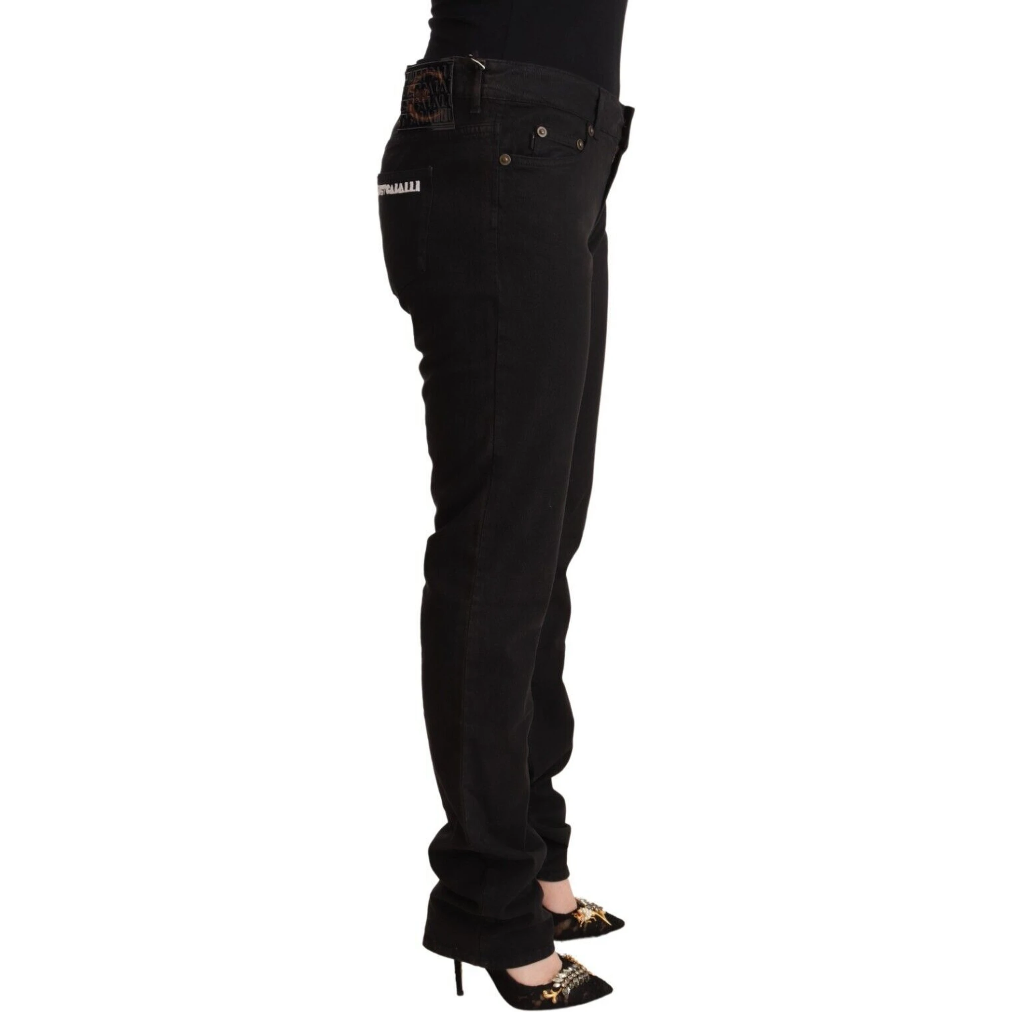 Black Mid Waist Denim Cotton Skinny Jeans