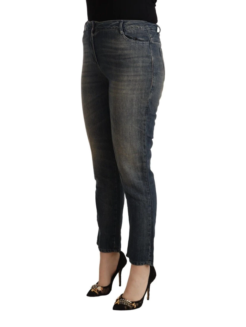 Blue Washed Cotton Cropped Capri Women Denim Jeans