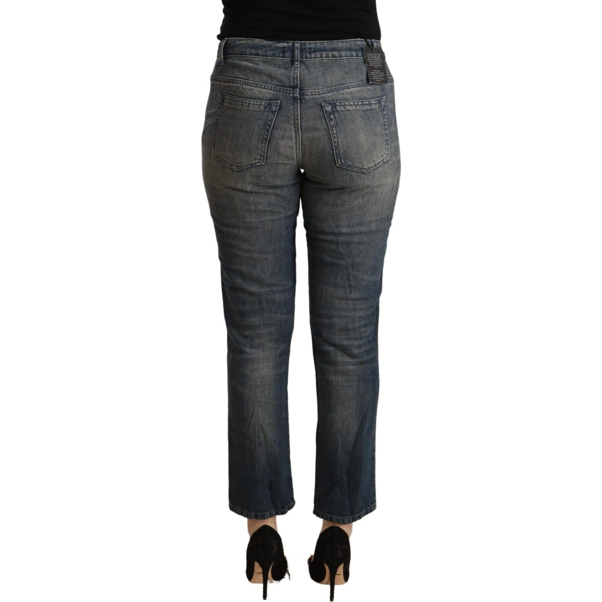 Blue Washed Cotton Cropped Capri Women Denim Jeans