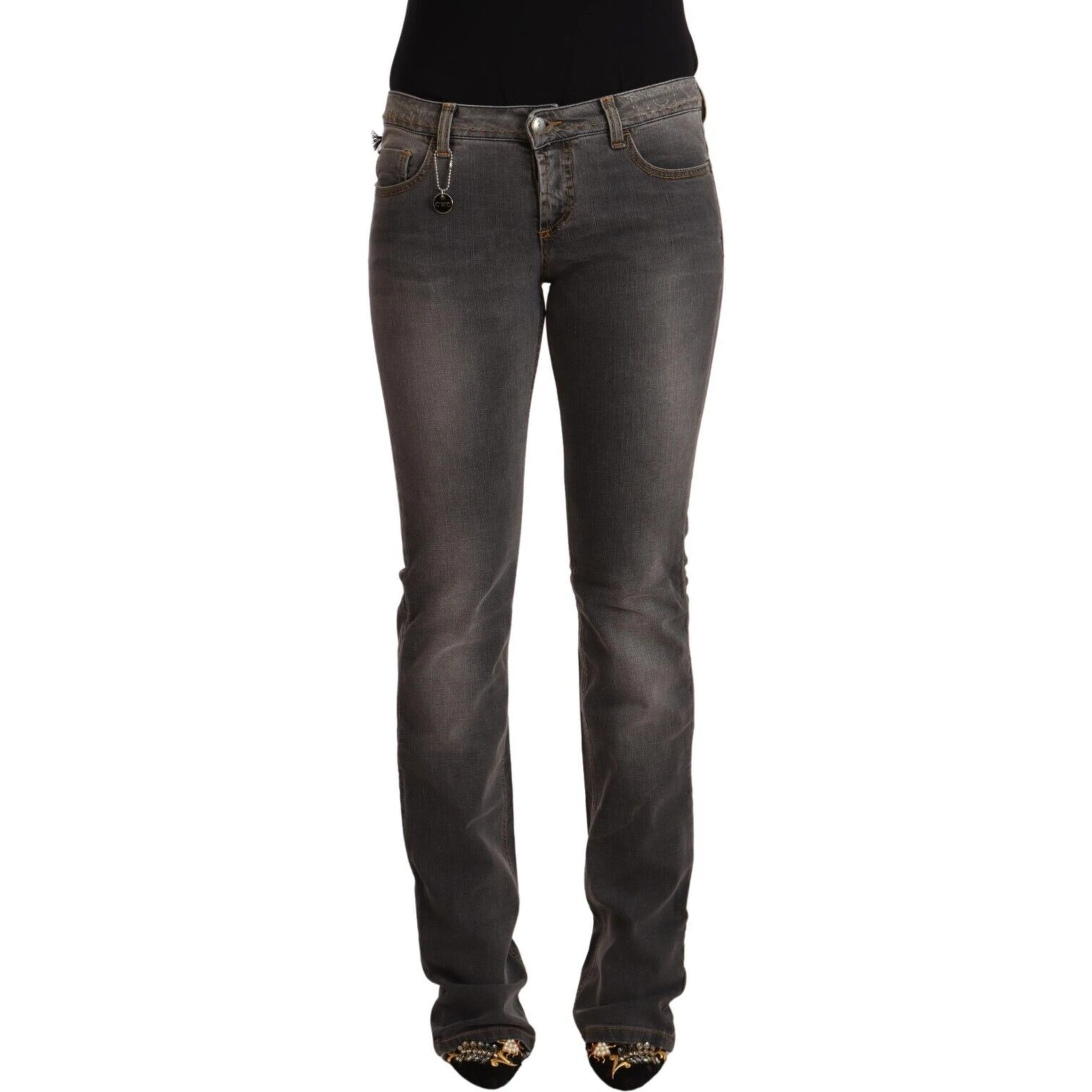 Gray Washed Low Waist Straight Denim Jeans