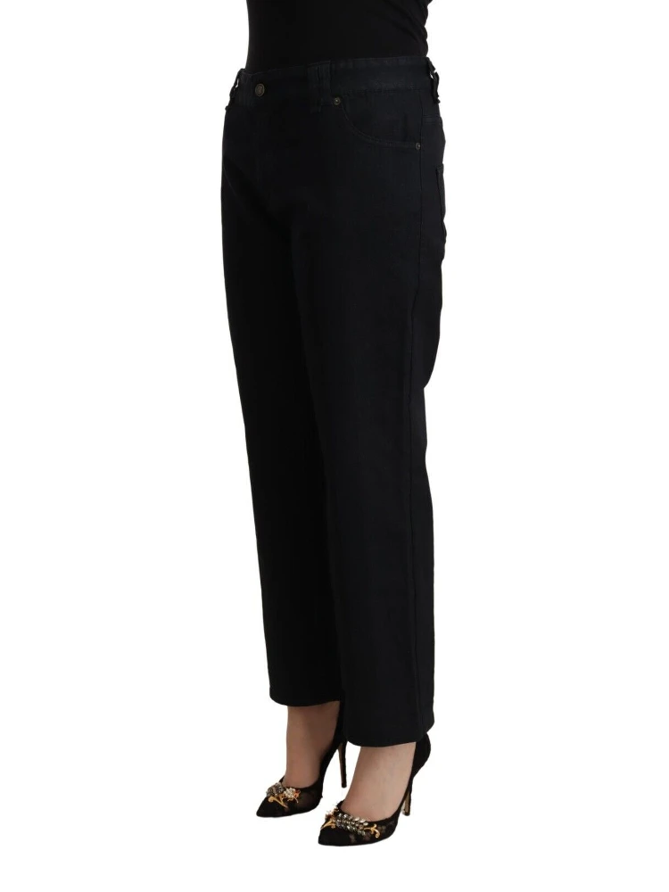 Black Cotton Flared Cropped High Waist Denim Jeans alternative