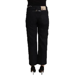 Black Cotton Flared Cropped High Waist Denim Jeans