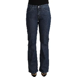 Blue Cotton Mid Waist Flared Denim Jeans