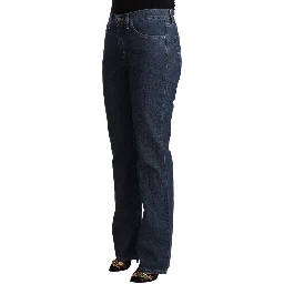 Blue Cotton Mid Waist Flared Denim Jeans