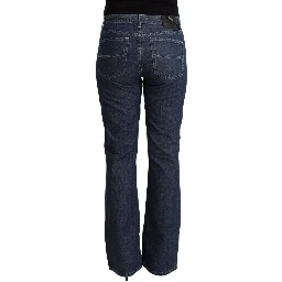 Blue Cotton Mid Waist Flared Denim Jeans