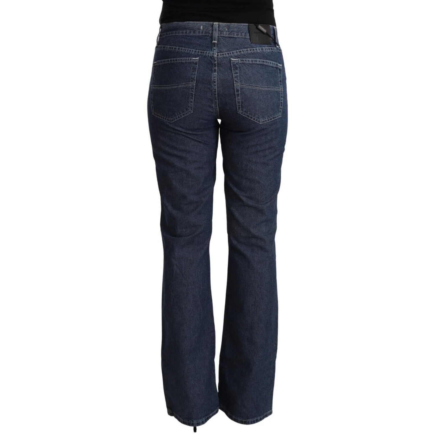 Blue Cotton Mid Waist Flared Denim Jeans