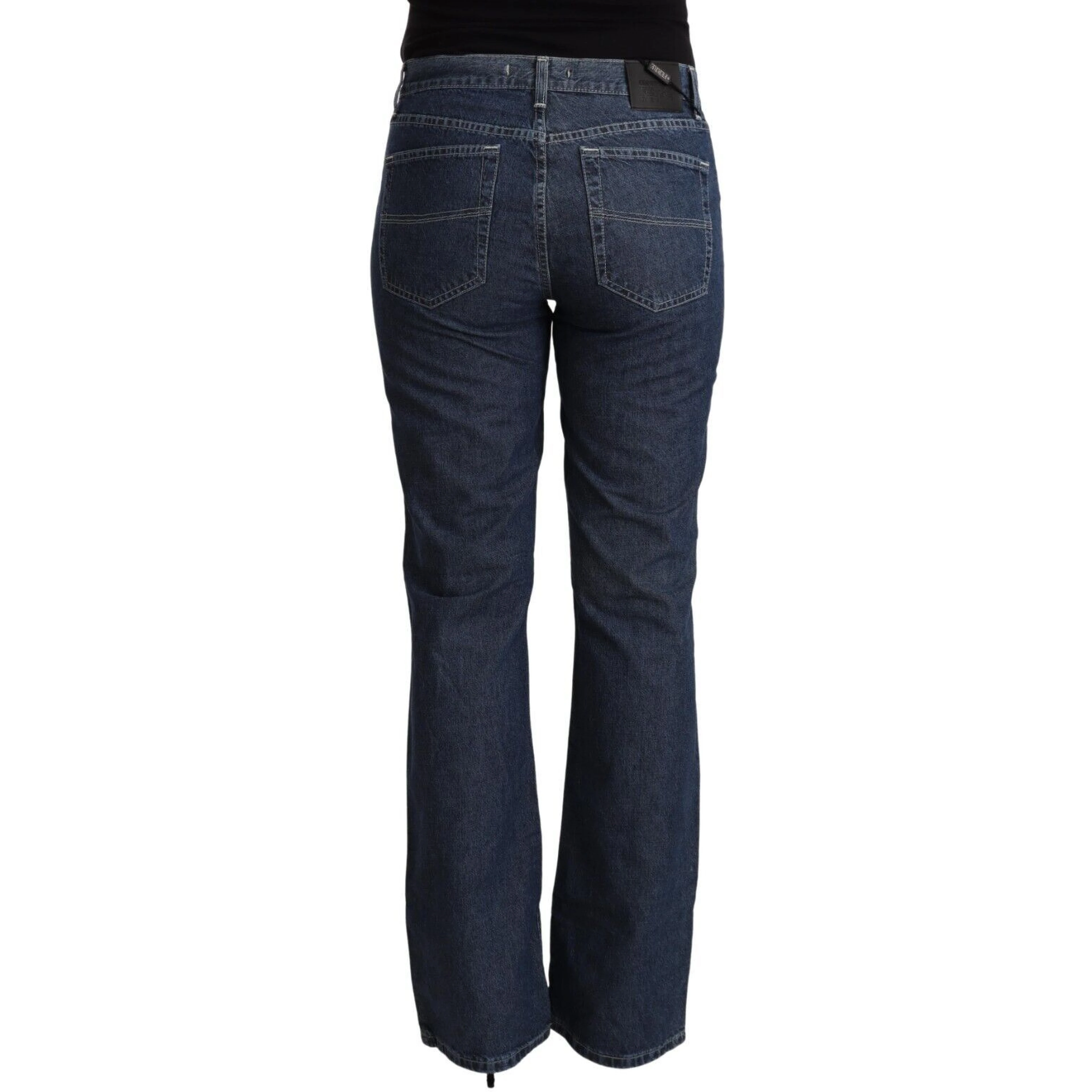 Blue Cotton Mid Waist Flared Denim Jeans