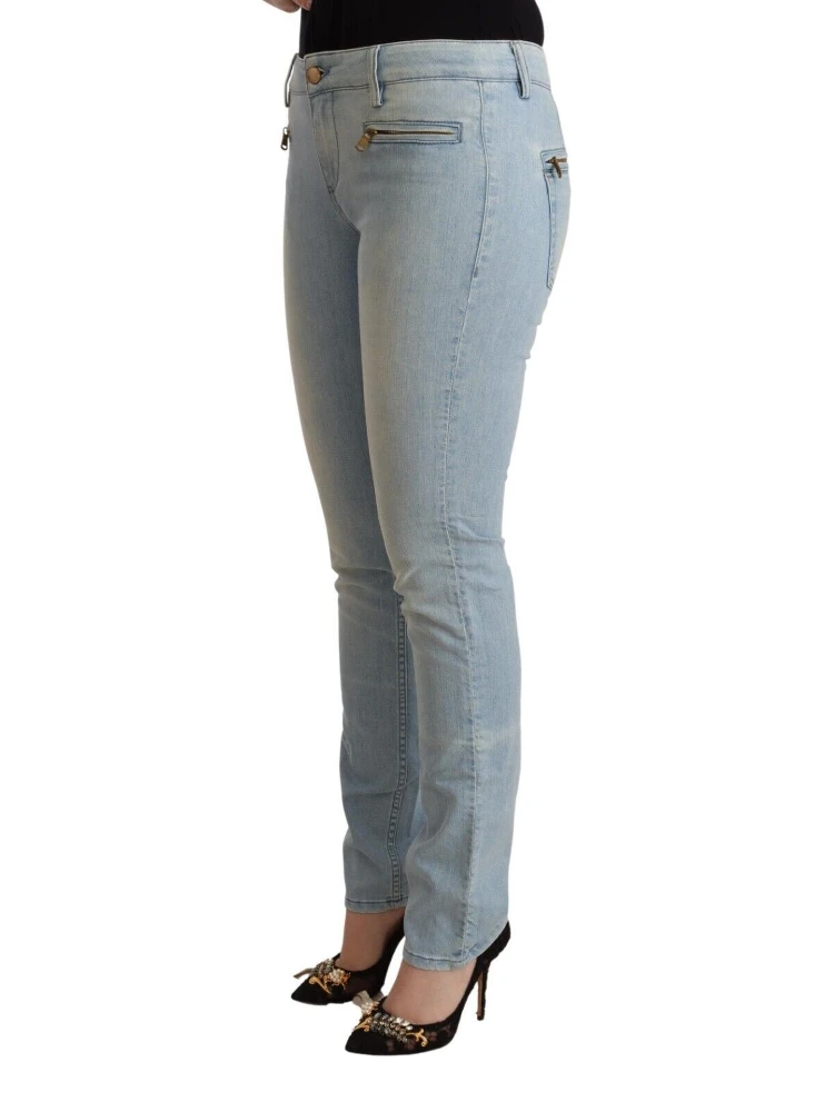Light Blue Cotton Mid Waist Slim Fit Denim Jeans alternative
