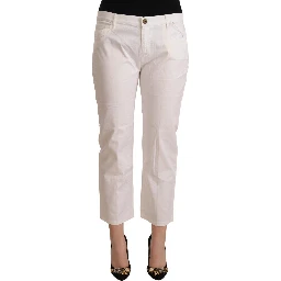 White Cotton Mid Waist Cropped Denim Jeans