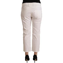 White Cotton Mid Waist Cropped Denim Jeans
