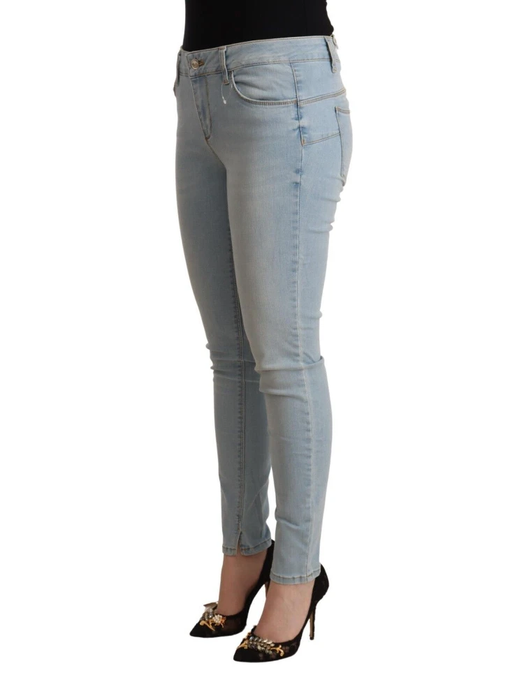 Light Blue Cotton Mid Waist Slim Fit Denim Jeans alternative