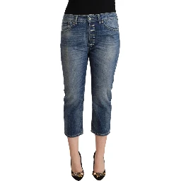 Blue Washed Mid Waist Capri Denim Jeans