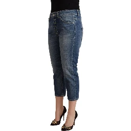 Blue Washed Mid Waist Capri Denim Jeans