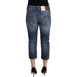 Blue Washed Mid Waist Capri Denim Jeans