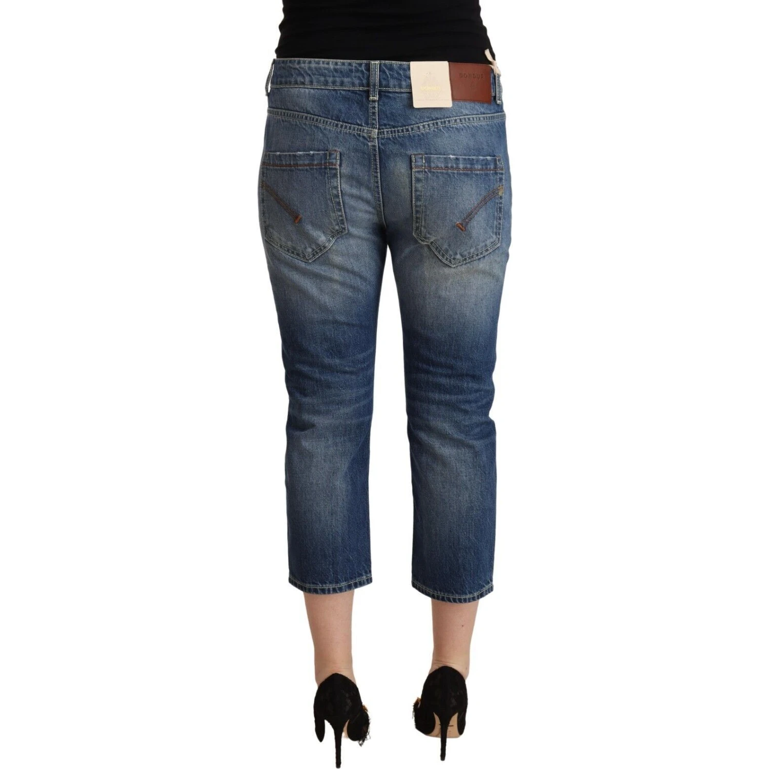 Blue Washed Mid Waist Capri Denim Jeans