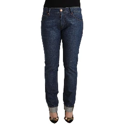 Dark Blue Cotton Slim Fit Folded Hem Denim Jeans
