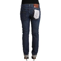 Dark Blue Cotton Slim Fit Folded Hem Denim Jeans