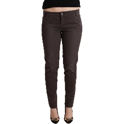 Brown Cotton Low Waist Slim Fit Pants