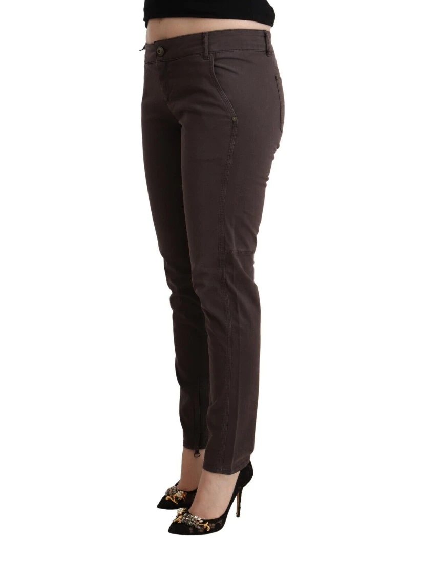 Brown Cotton Low Waist Slim Fit Pants