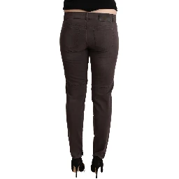 Brown Cotton Low Waist Slim Fit Pants