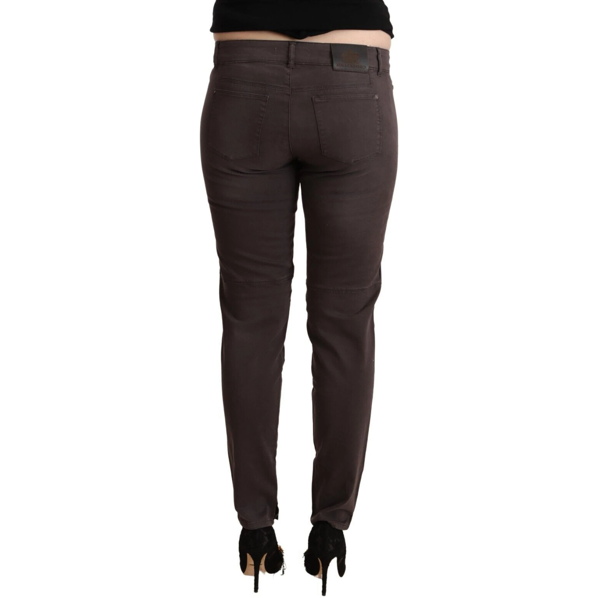 Brown Cotton Low Waist Slim Fit Pants