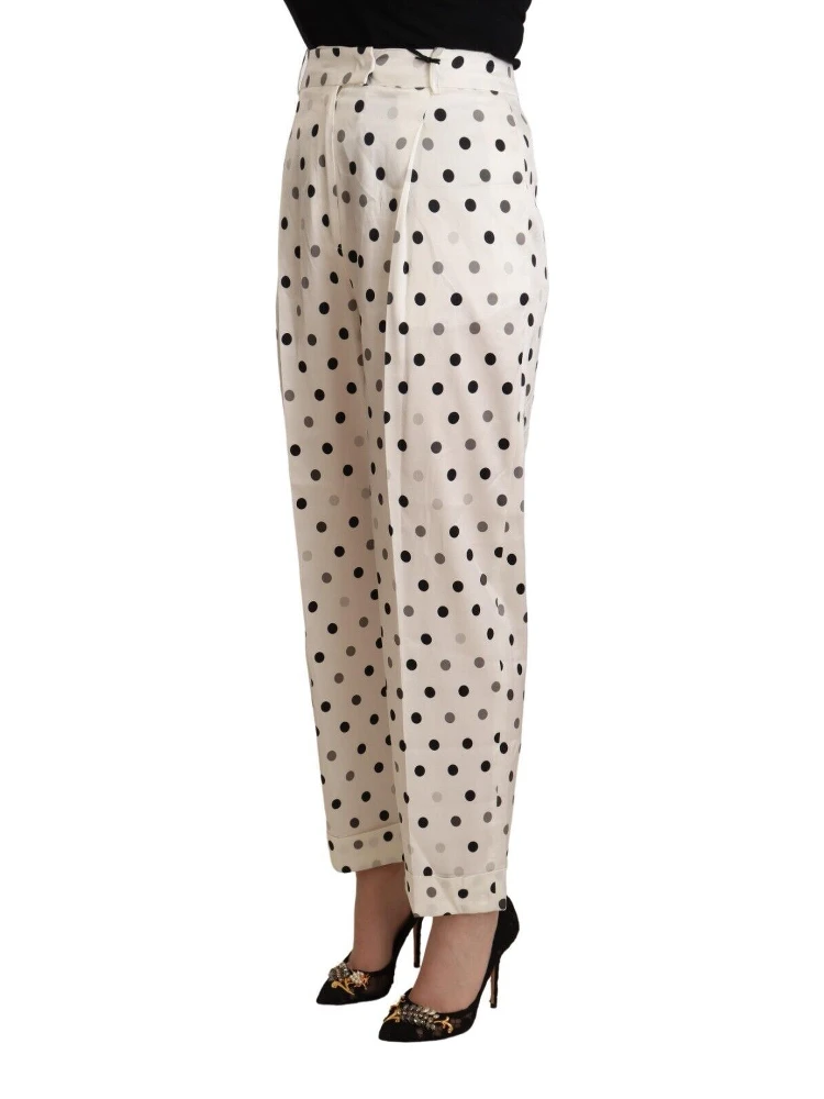 White Polka Dotted High Waist Tapered Pants alternative