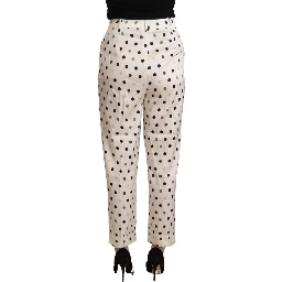 White Polka Dotted High Waist Tapered Pants