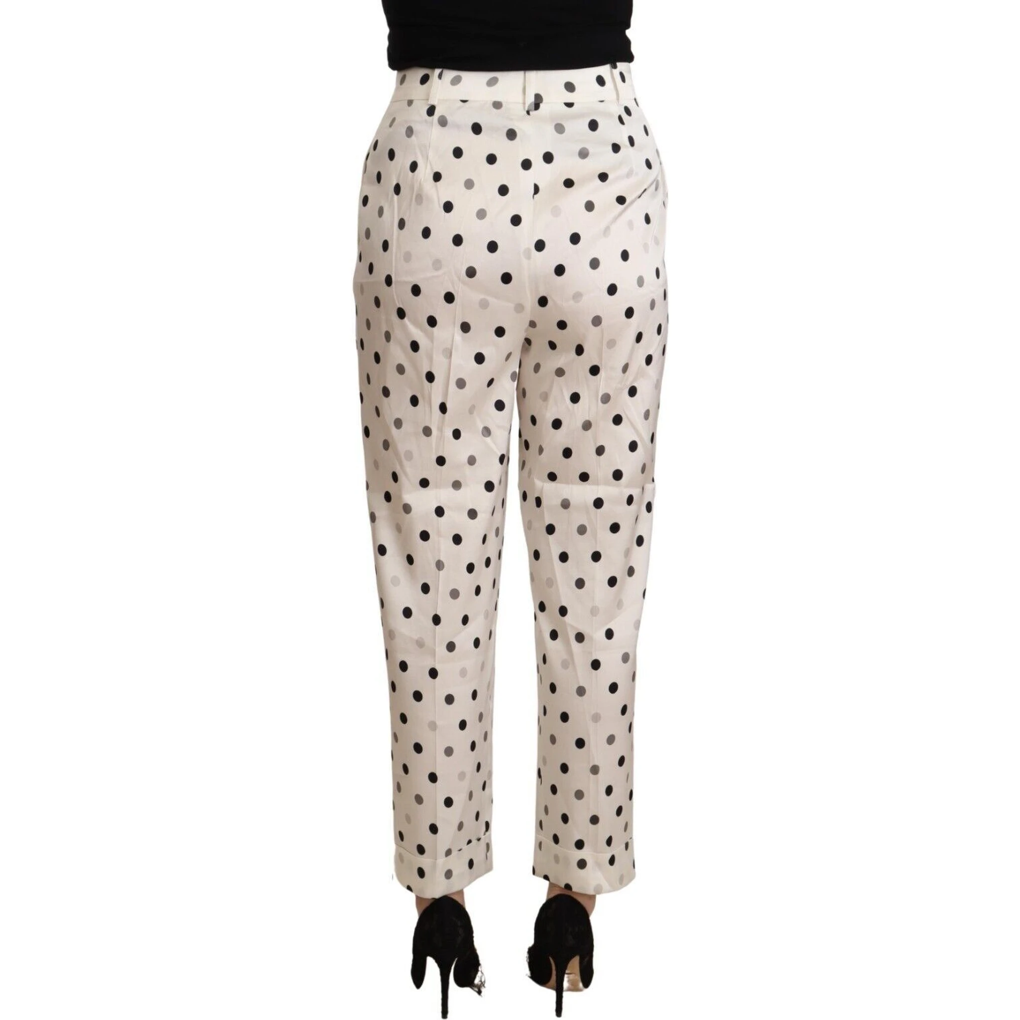 White Polka Dotted High Waist Tapered Pants
