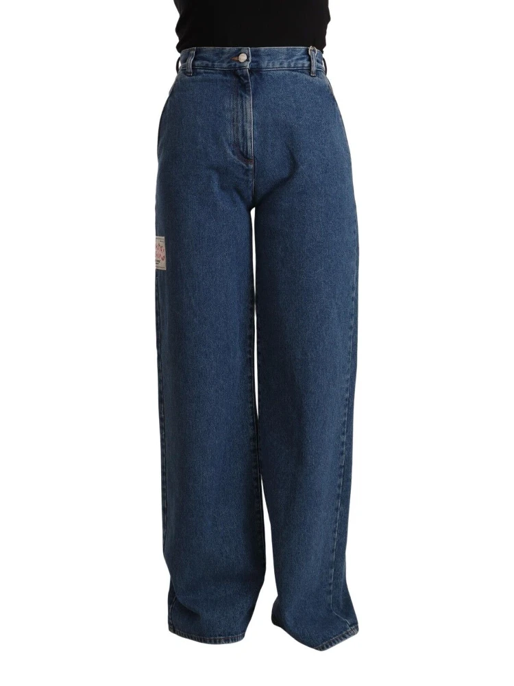 Blue Cotton High Waist Wide Leg Boot Cut Denim Jeans