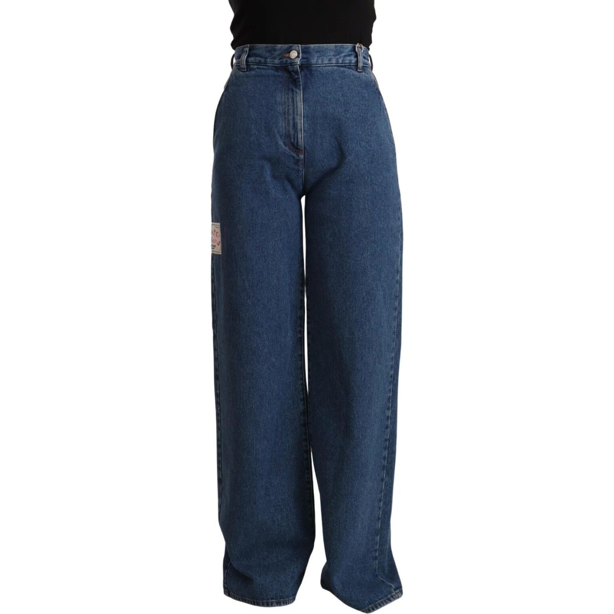 Blue Cotton High Waist Wide Leg Boot Cut Denim Jeans