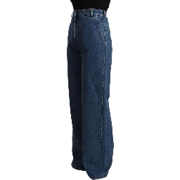 Blue Cotton High Waist Wide Leg Boot Cut Denim Jeans